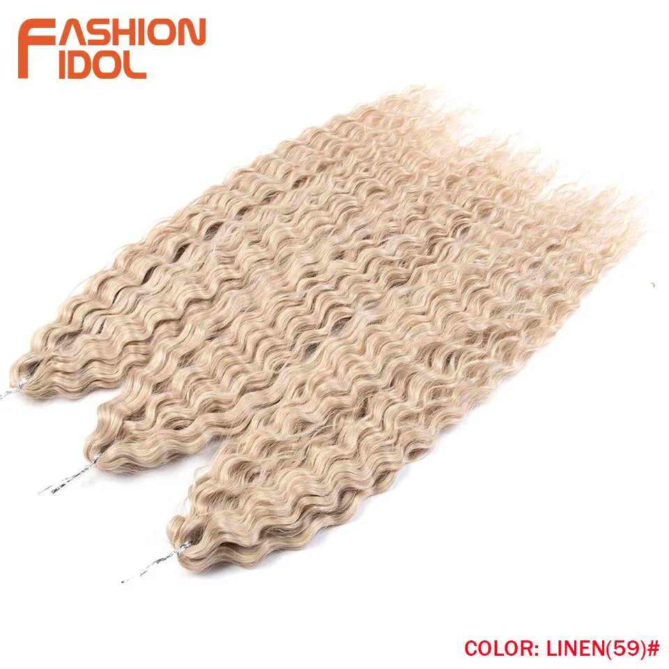 Synthetic hair extensions by Fashion Idol, 24 inches long, 300g, featuring wavy hair in natural black color.