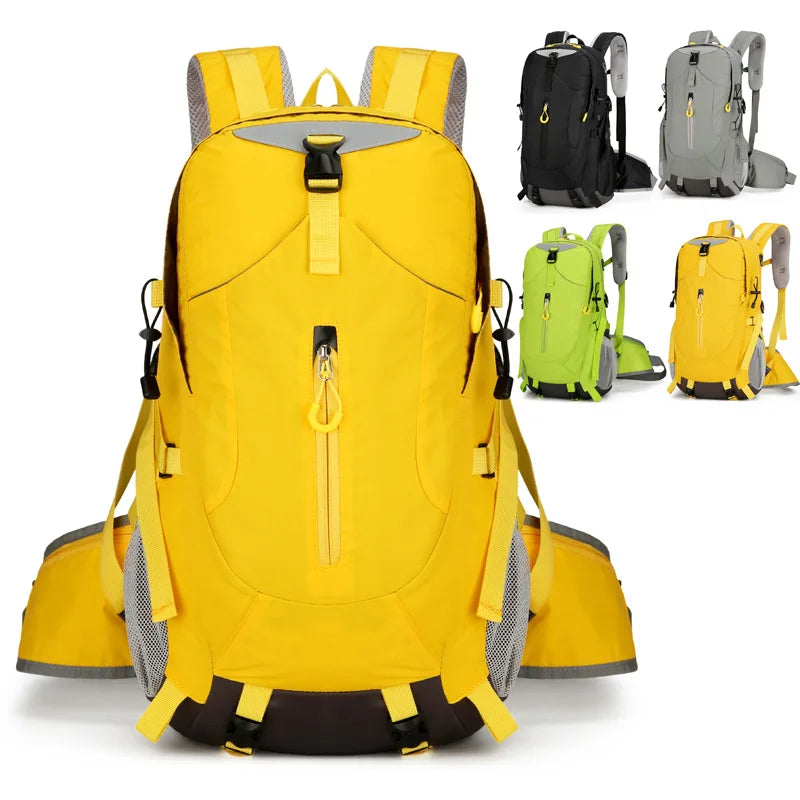 Green men's outdoor hiking backpack by Corporación Turística, designed for mountain excursions and outdoor adventures.