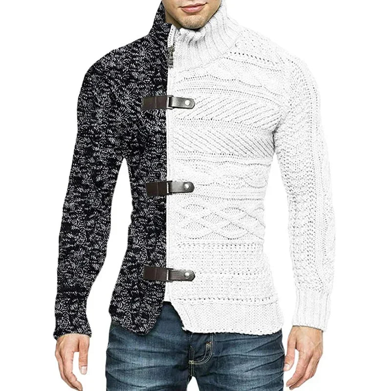 Men's high-neck hoodie cardigan in military green by Corporación Turística, casual athletic style, soft fabric, front pockets.