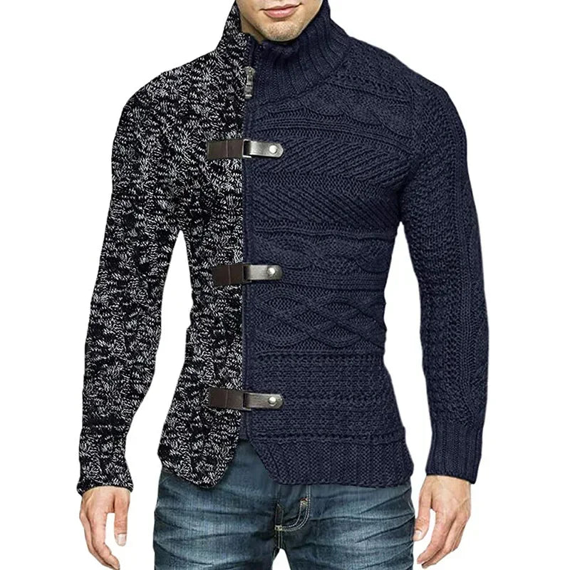 Men's high-neck sweatshirt cardigan in green military color by Corporación Turística, showing the front view with zip closure.