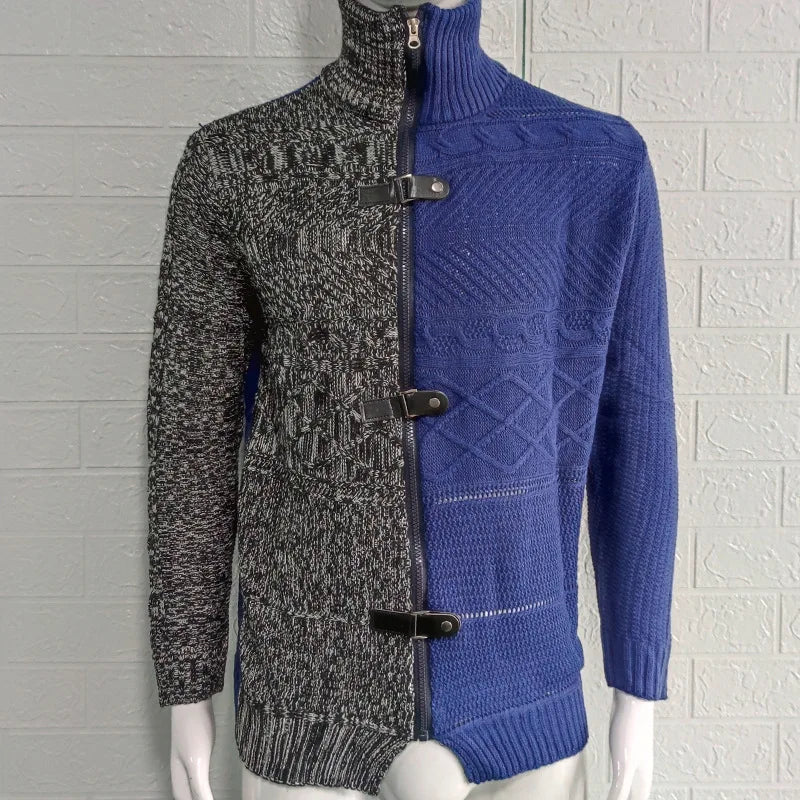 Men's high-neck hoodie cardigan in military green, made by Corporación Turística, featuring a cozy, casual style for everyday wear.