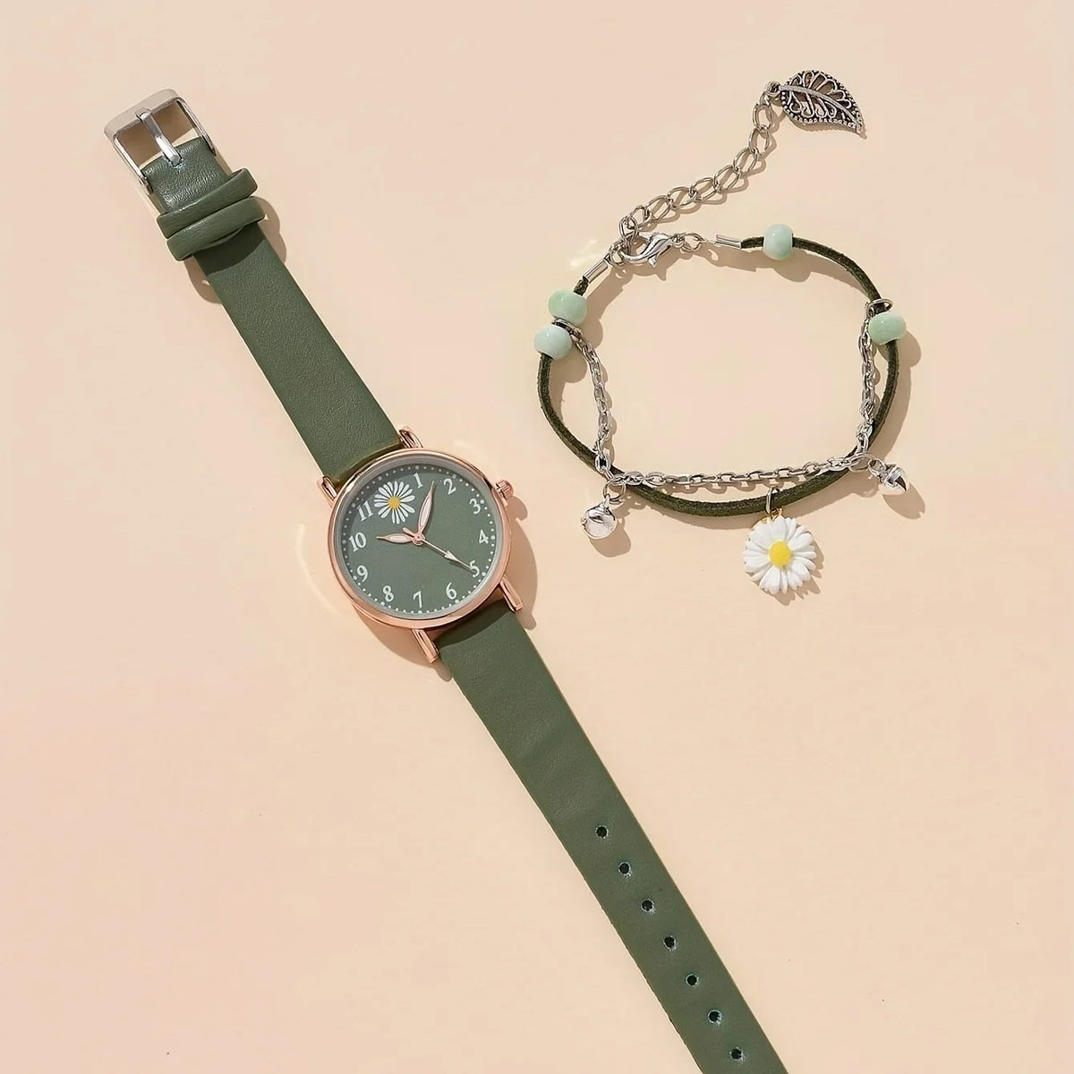 Electronic bracelet watch with round dial and green strap by Corporación Turística, featuring a sleek modern design.