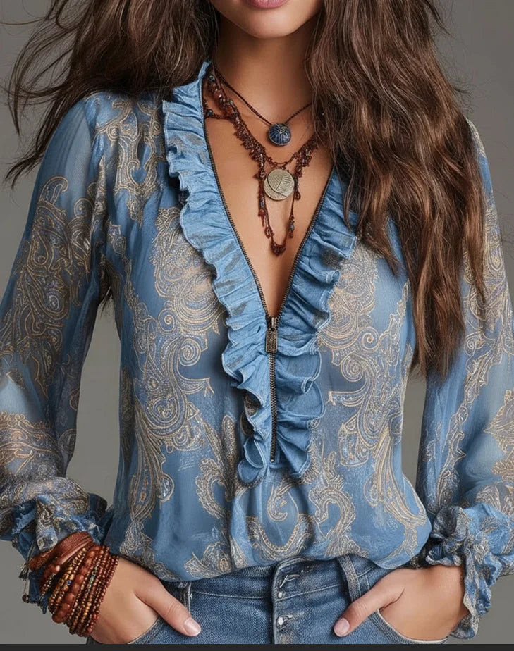 Nueva blusa sexy para mujer en estilo boho chic con cuello, en color verde, de la marca Corporación Turística.