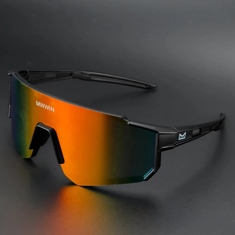 Stylish MWWIN cycling sunglasses for men with sporty design and UV protection, featuring black frames and tinted lenses.