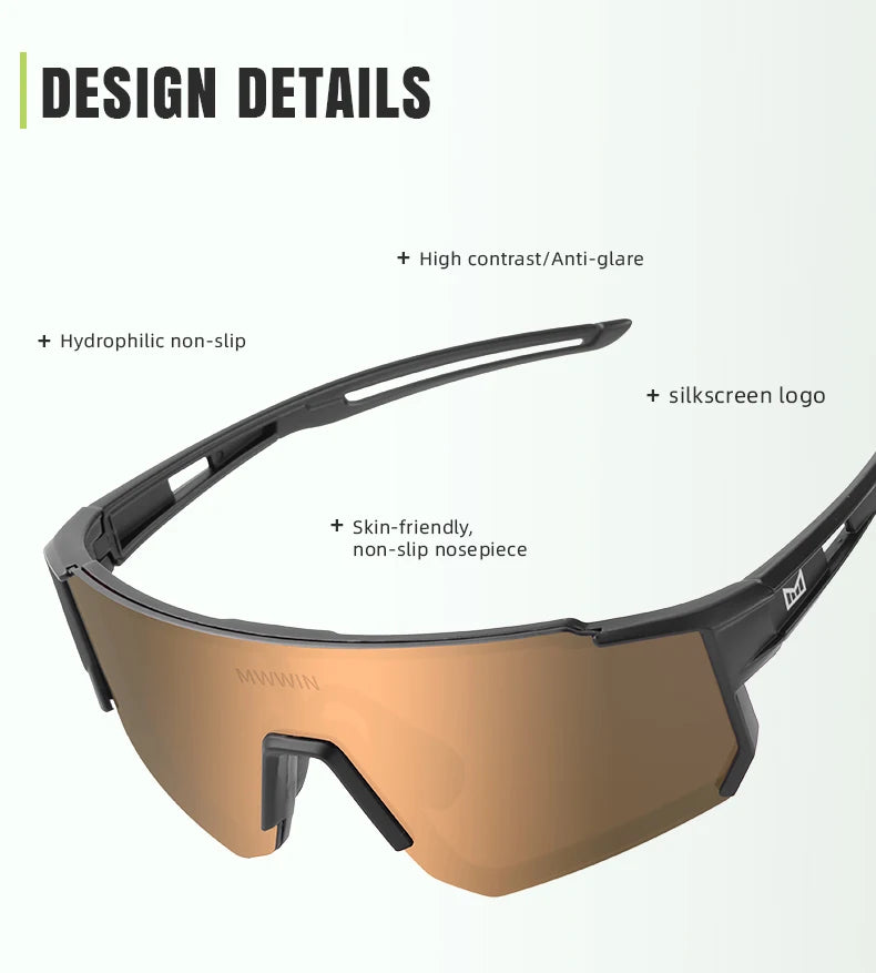 Stylish MWWIN men's cycling sunglasses with sporty frames and tinted lenses, designed for outdoor riding and active sports.