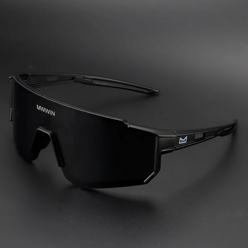 Stylish MWWIN cycling sunglasses for men with sporty black frames and tinted lenses, ideal for outdoor cycling activities.