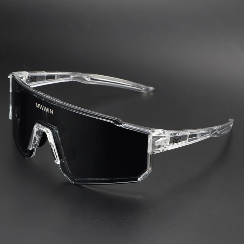 Stylish MWWIN men's cycling sunglasses with black frames and tinted lenses, designed for outdoor sports and active wear.