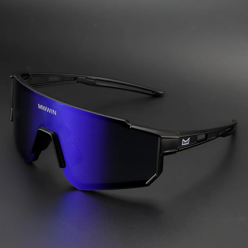 Stylish MWWIN cycling sunglasses for men with sporty black frames and tinted lenses, designed for outdoor cycling activities.
