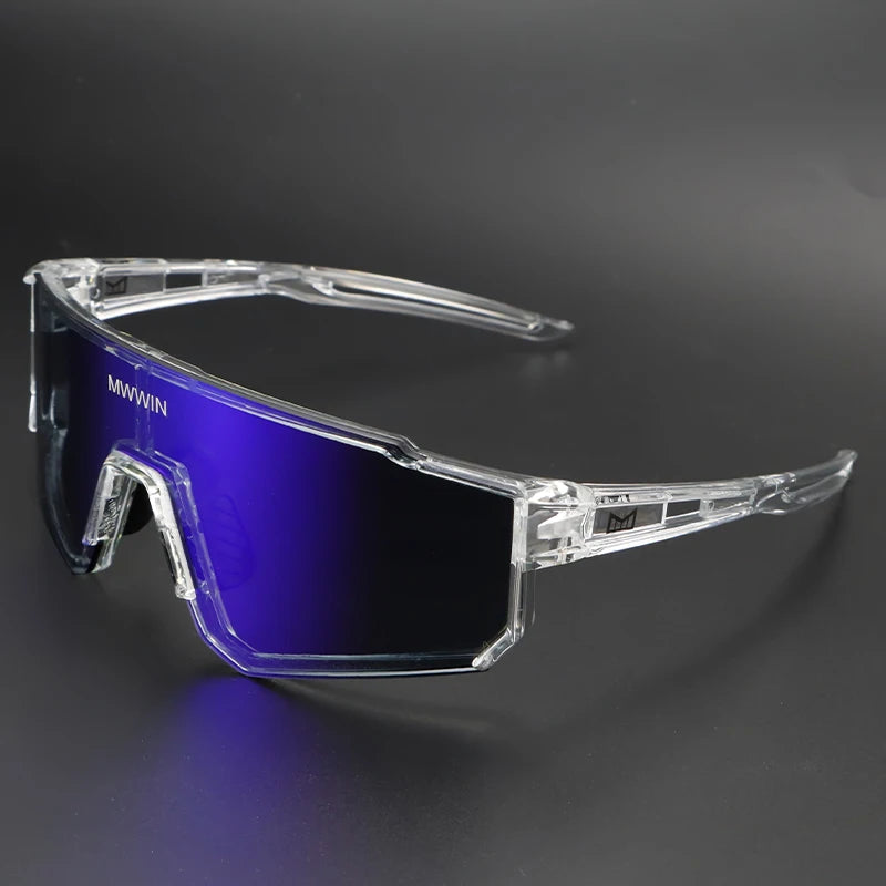 Fashionable MWWIN men's cycling sunglasses with sporty frame and dark lenses, designed for outdoor riding and protection.