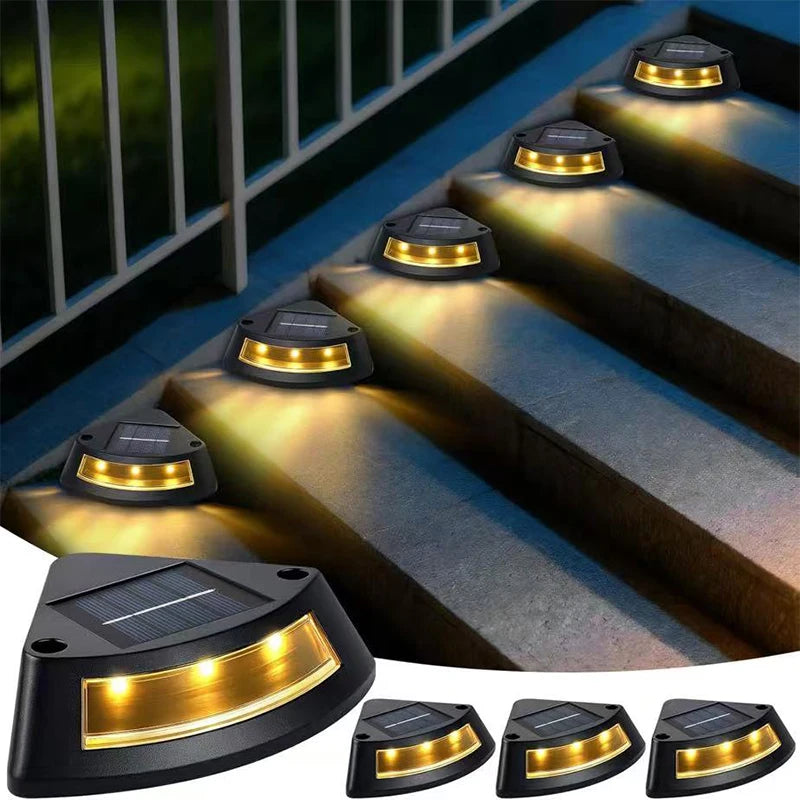 Exterior staircase solar lights with 3 warm white LED lamps by Corporación Turística, weather-resistant outdoor lighting solution.