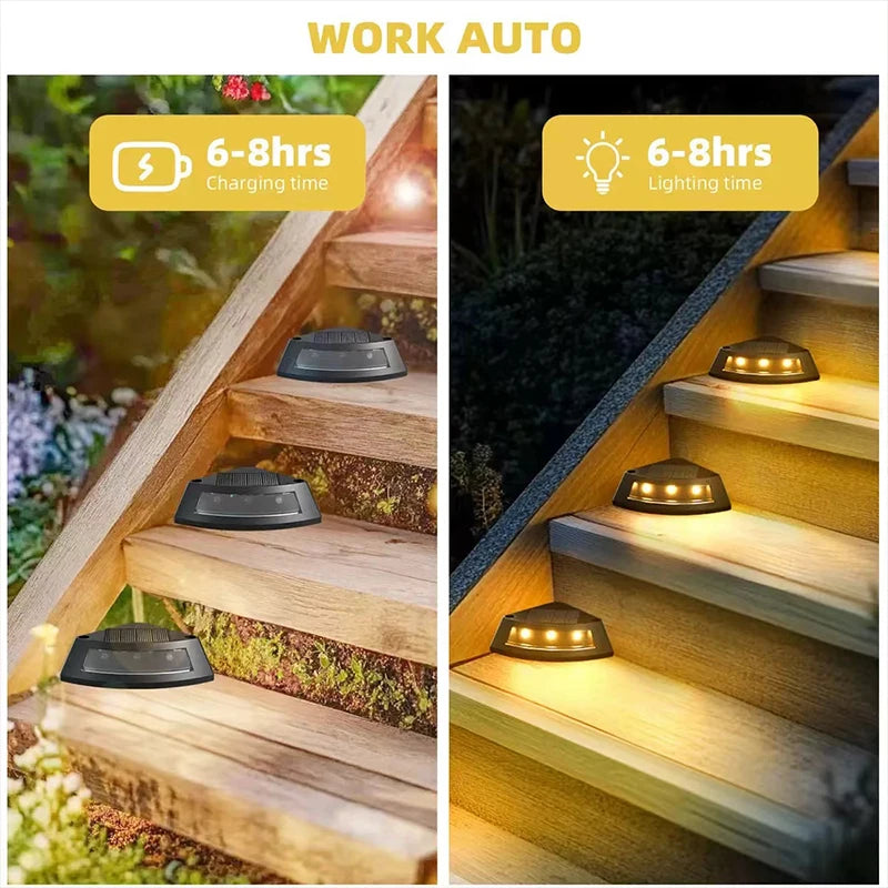 Outdoor stair solar lights with three LED warm white bulbs, designed for exterior use, by Corporación Turística.