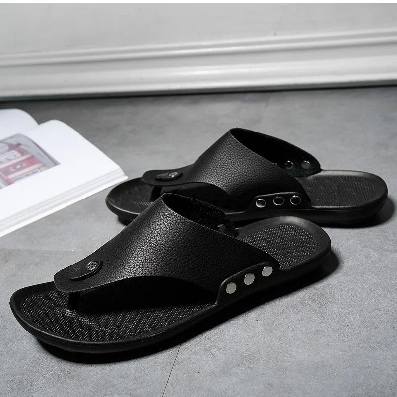 White YRZL men's summer slippers or flip-flops with open-toe design, ideal for casual wear and beach outings.