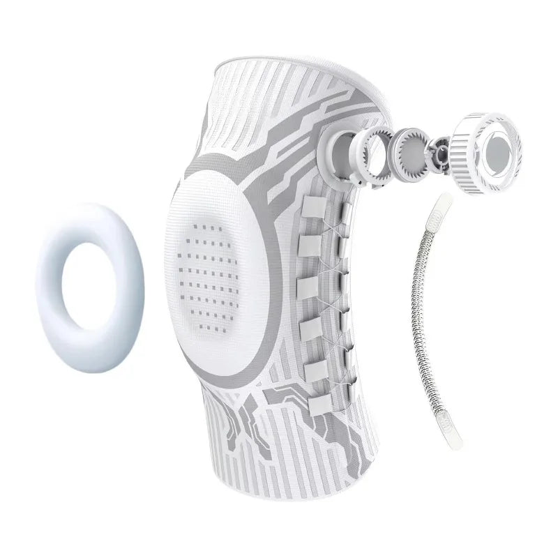 White intelligent knee brace by Corporación Turística with gel pad for patella support and compression.