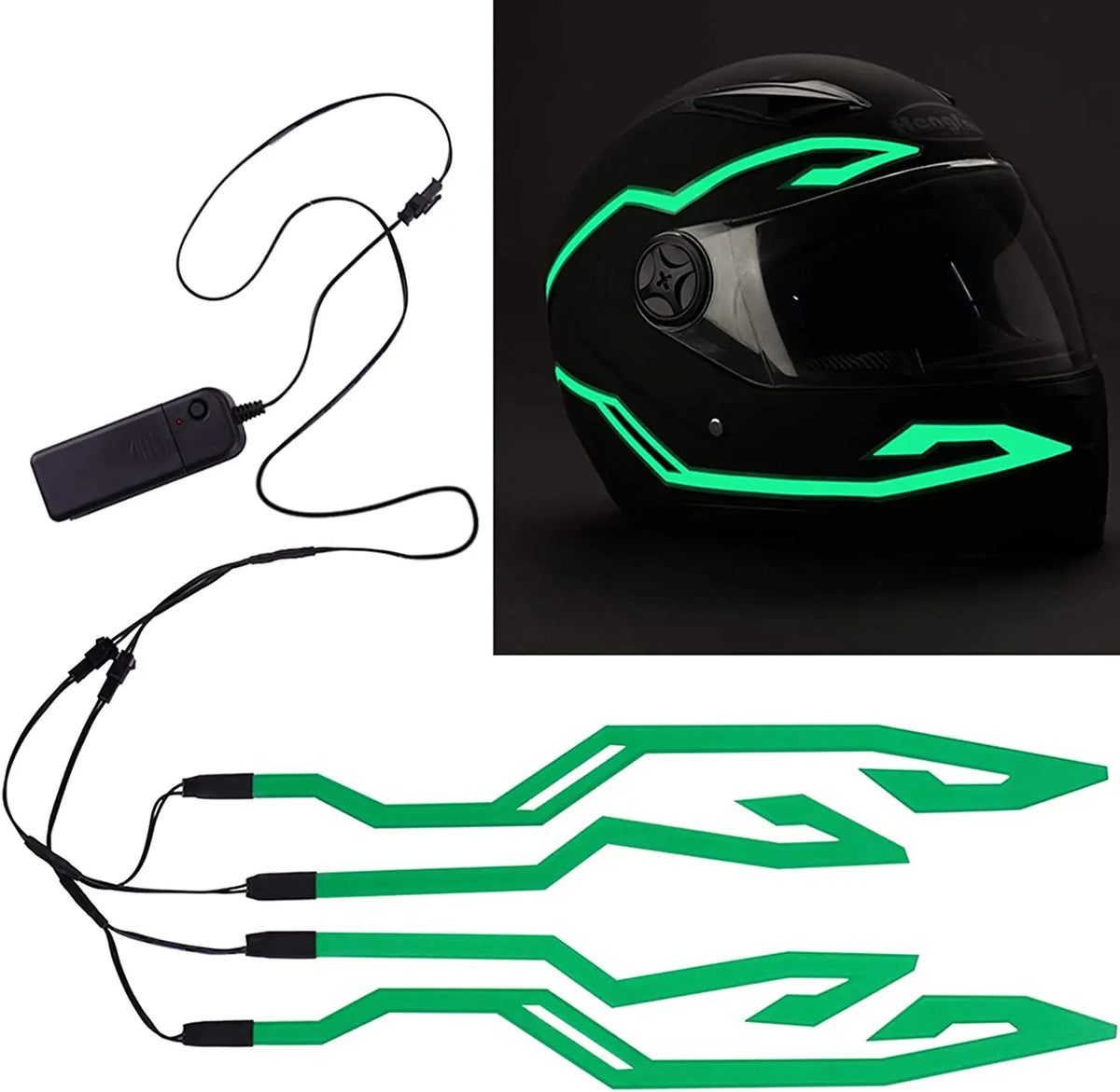 White LED motorcycle helmet light with signal indicators, designed for safe visibility during riding by Corporación Turística.