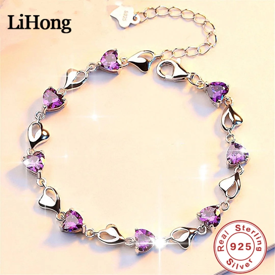 Luxury S925 sterling silver love bracelet with crystal accents, featuring elegant design and fine craftsmanship.