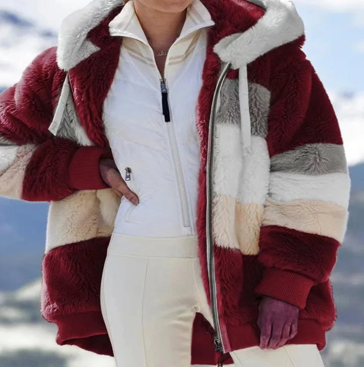 White women's oversized fleece zip-up coat by Corporación Turística, featuring a relaxed fit and cozy fabric.