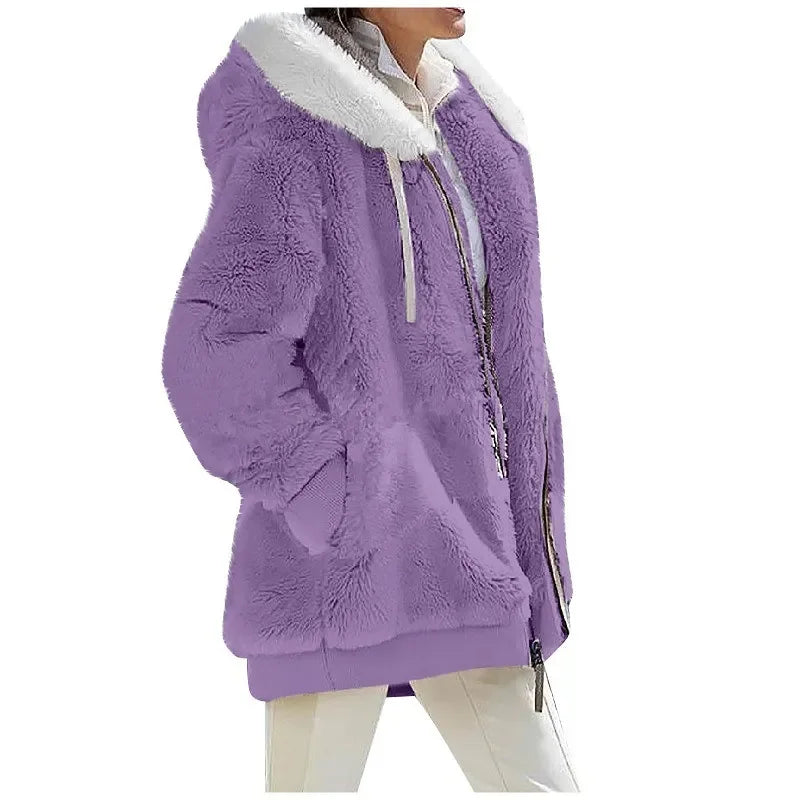 Casual women's hoodie jacket with zipper and hood, white color, from Corporación Turística, displayed in XXL size.