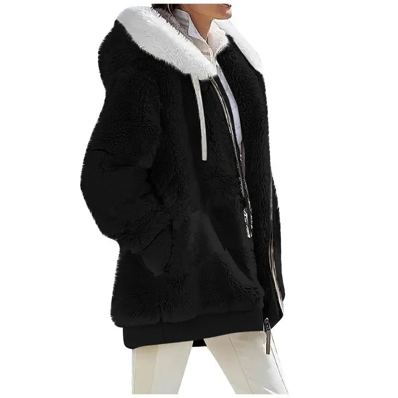 White women's casual hoodie jacket with zipper and hood, from Corporación Turística, shown in XXL size.