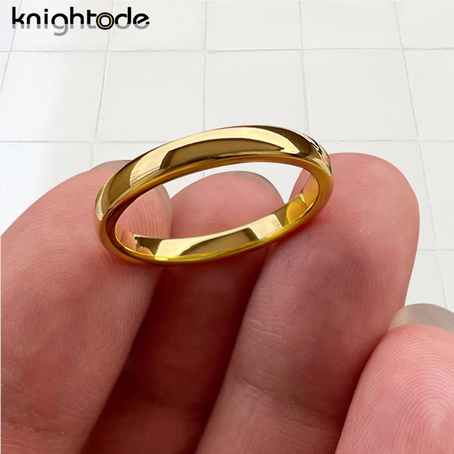 Classic wedding rings by Corporación Turística in 3mm, 5mm, and 7mm widths, featuring sleek, polished gold band designs.
