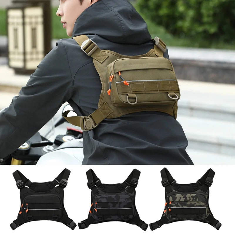 Tactical men's chest bag or vest from Corporación Turística, featuring front access and multiple storage compartments.