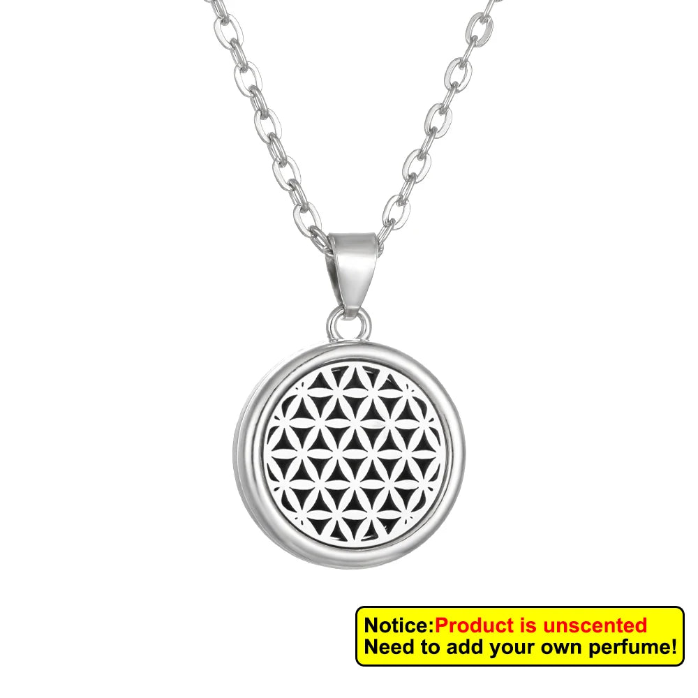 Aromatherapy diffuser collar featuring a Nueva flor árbol de la vida design, made by Corporación Turística, shown on a white background.
