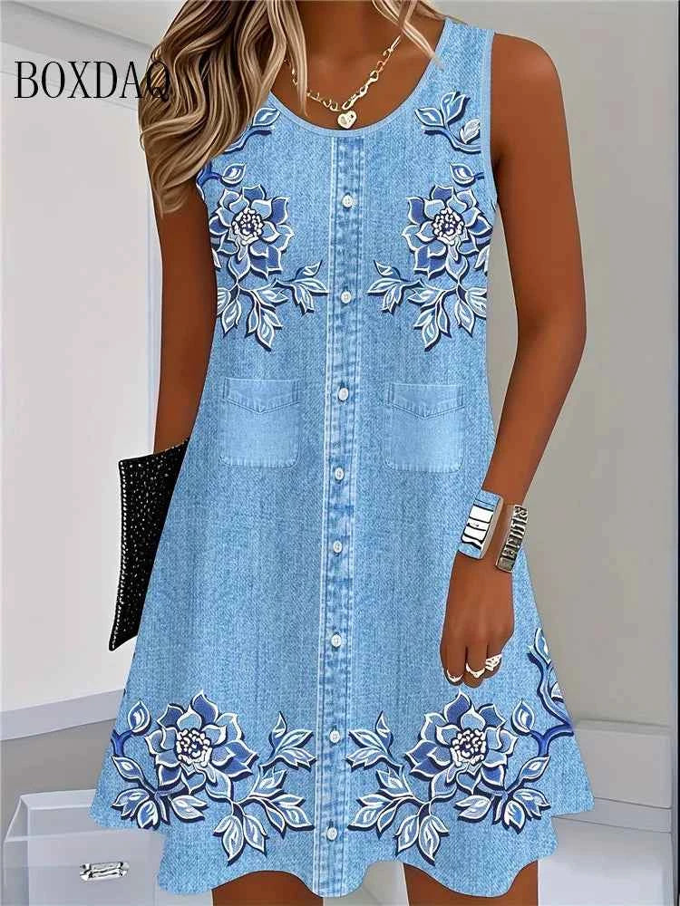 Bohemian sleeveless summer dress for women, stylish and flowy, perfect for warm weather from Corporación Turística.