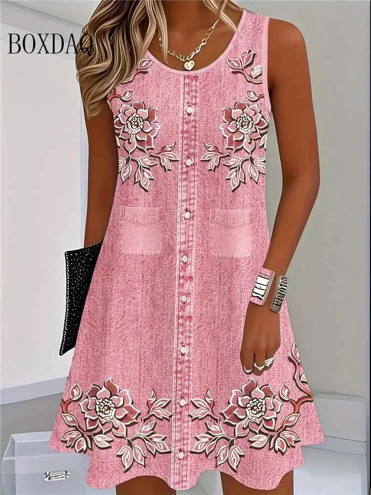 Bohemian sleeveless summer dress for women, stylish and flowy, from Corporación Turística, perfect for warm weather.