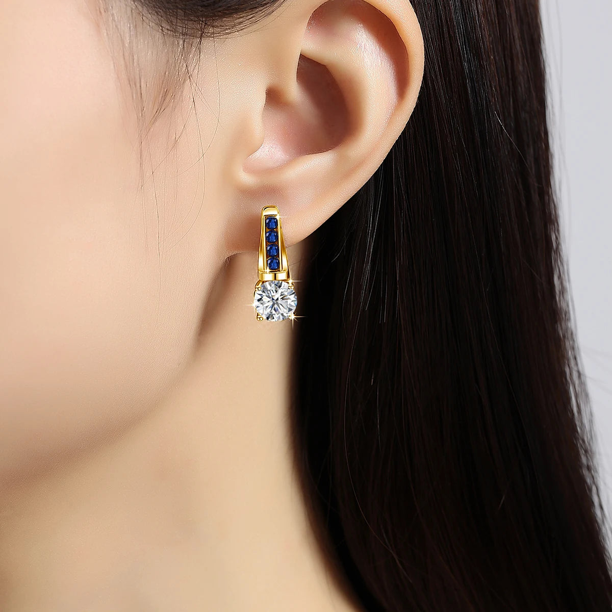 Yellow gold moissanite diamond earrings with certification D color, featuring sparkling 4-carat moissanite stones.