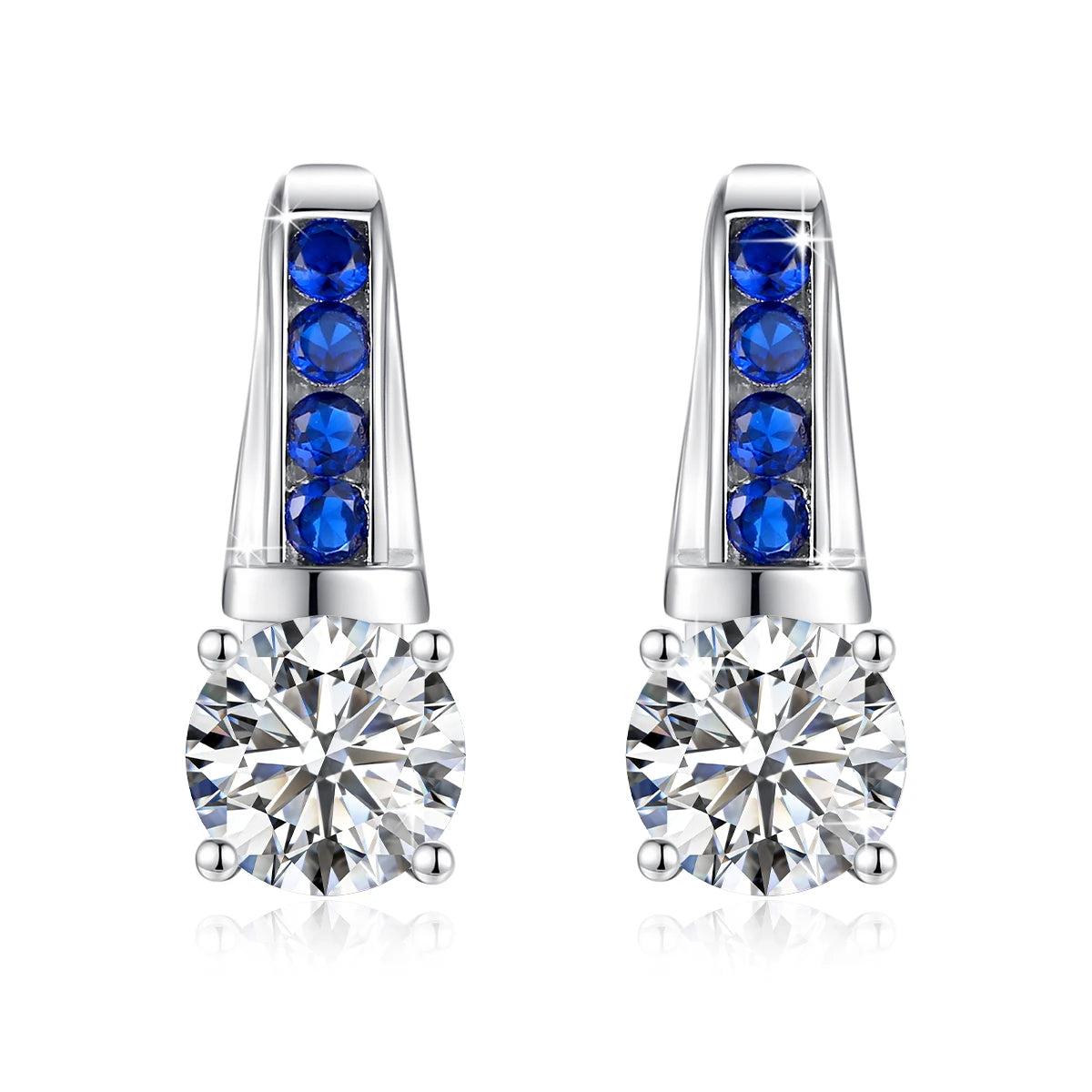 Gold moissanite earrings with sparkling diamonds, certified D color, 4 carats, featuring elegant design and high-quality craftsmanship.