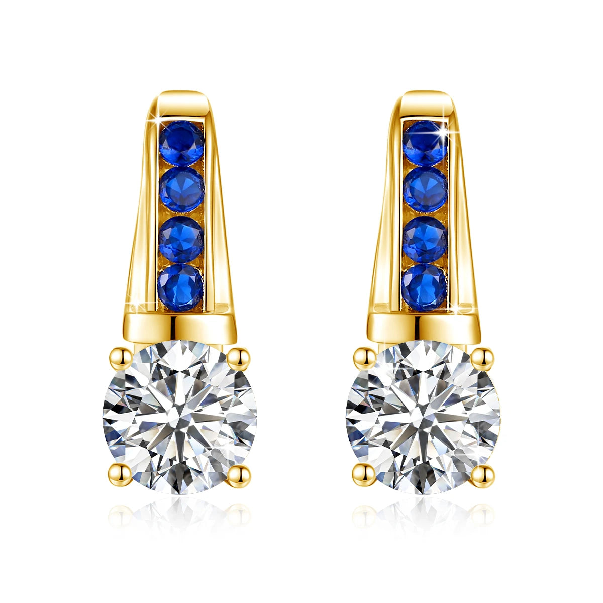 Yellow gold moissanite diamond earrings with certification, featuring sparkling D color moissanite stones in elegant design.