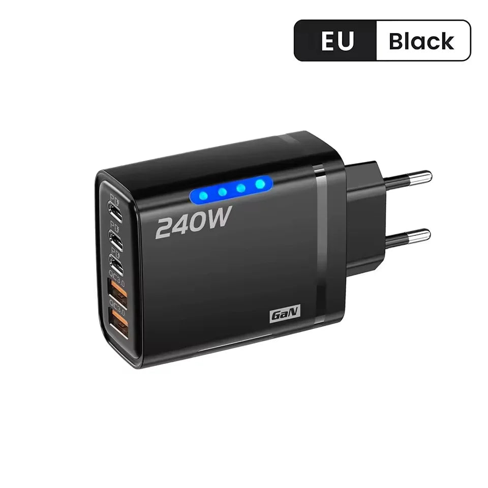 DIXSG 240W 5-in-1 fast wall charger with Type-C ports for mobile devices, yellow electronic accessories for quick charging.