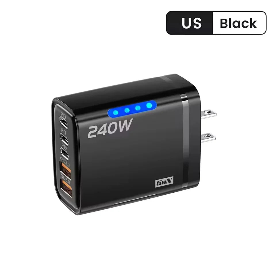 DIXSG 240W GaN 5-in-1 fast wall charger with USB-C PD 3.1, yellow, compact electronic accessory for quick device charging.