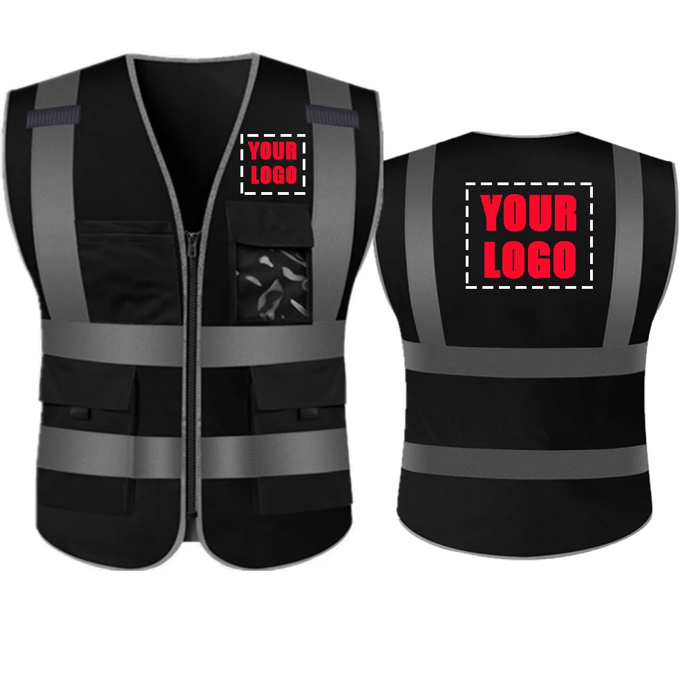Custom DOBYYUNZHEN ANSI Class 2 high visibility safety vest in neon yellow and black with logo for personal safety.