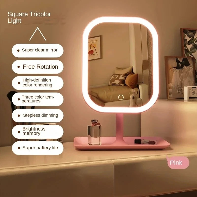 Doublechin LED touch makeup mirror with 3 adjustable light tones, white finish, designed for vanity and home decor.