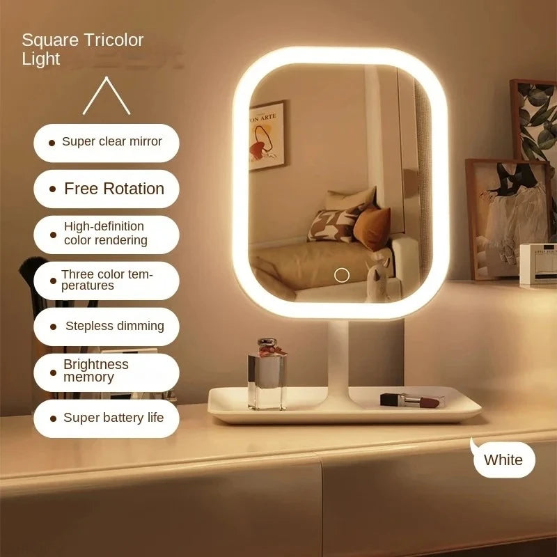 Doublechin LED makeup mirror with touch control, 3 adjustable light tones, white decor mirror for vanity and home use.