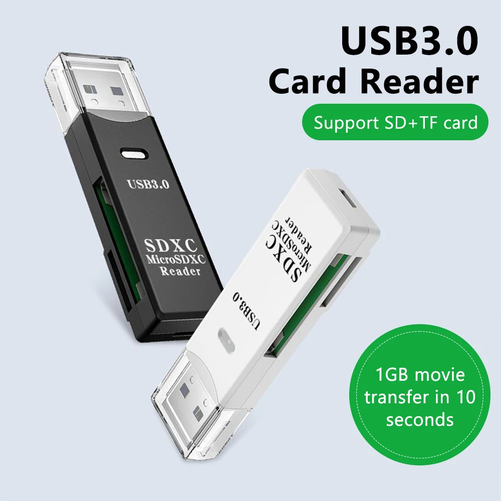 Elough USB 3.0 card reader 2-in-1 for Micro SD and TF cards, white electronic accessory with high-speed data transfer.