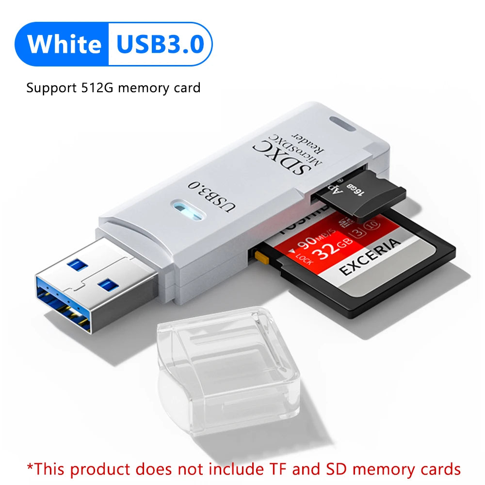 Elough USB 3.0 card reader with 2-in-1 Micro SD and TF slots, white electronic accessory for fast data transfer