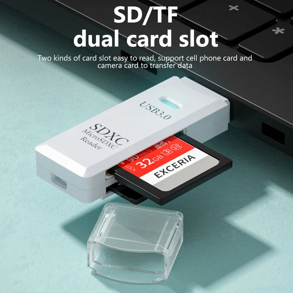 Elough USB 3.0 2-in-1 SD and Micro TF card reader in white, high-speed electronic computer accessory with compact design.