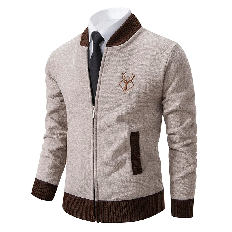 Dark grey men's chenilla cardigan by ENWEIGE, warm winter knit jacket with cozy chenilla fabric and button closure.
