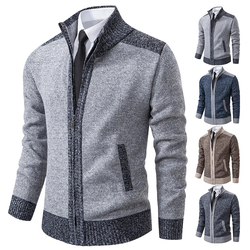 ENWEIGE men's thick warm cardigan sweater in coffee color, suitable for autumn and winter, made of cozy, heavy knit fabric.