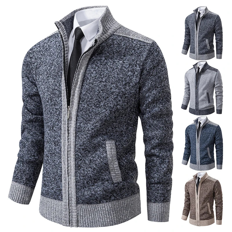 Coffee-colored ENWEIGE men's chunky cardigan sweater, warm and thick for autumn winter casual wear.