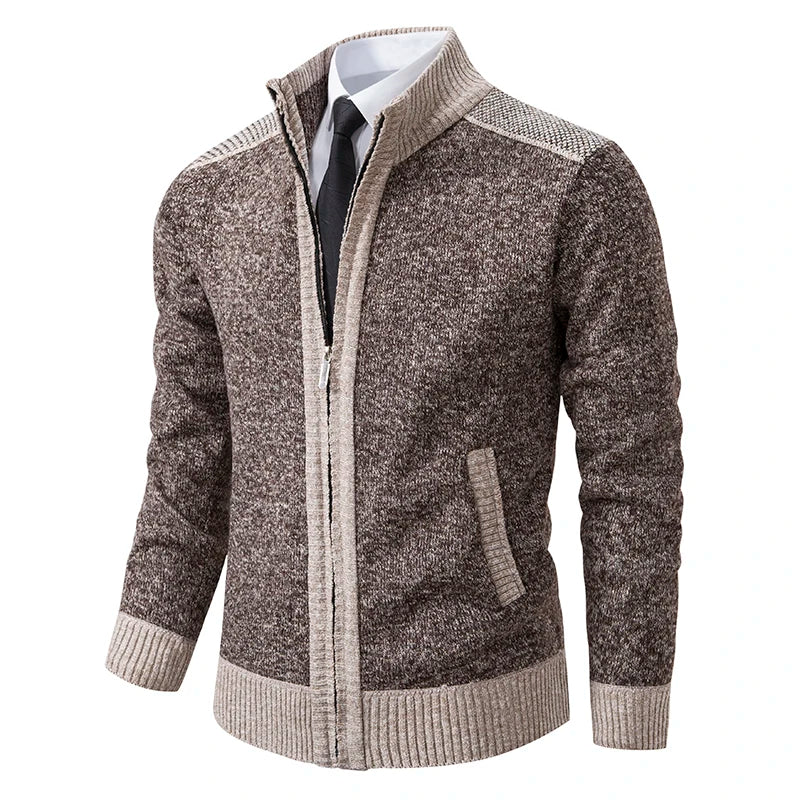 ENWEIGE men's oversized coffee-colored cardigan sweater, warm and thick for autumn and winter casual wear, visible front view.