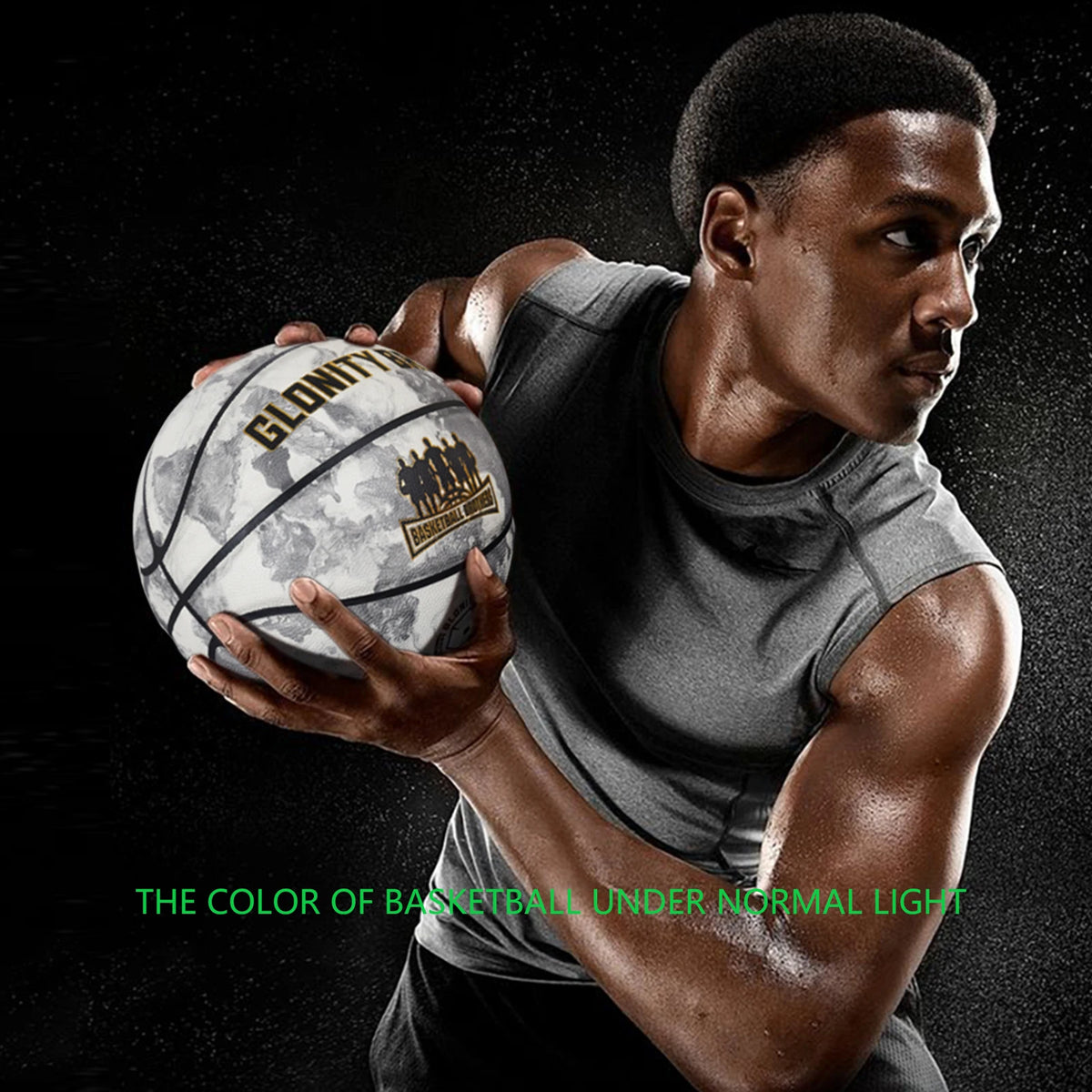 Glonity Bro luminous green official size 7 basketball with durable PU material for outdoor and indoor basketball games.