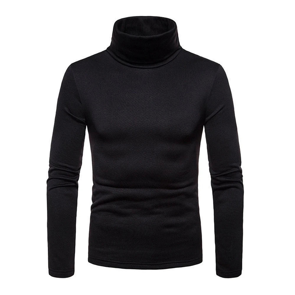 Goocheer men's navy blue high neck casual thermal sweater with long sleeves, fitted and comfortable for cold weather.
