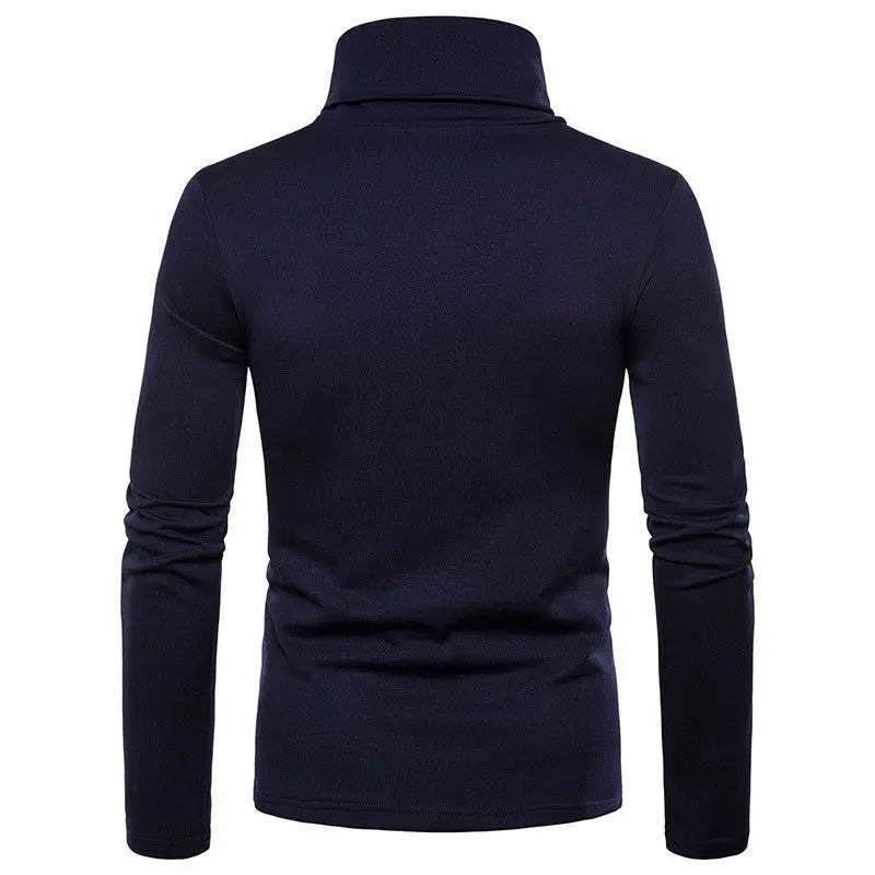 Goocheer men's navy blue high-neck casual thermal sweater with long sleeves, fitted and warm for cold weather.