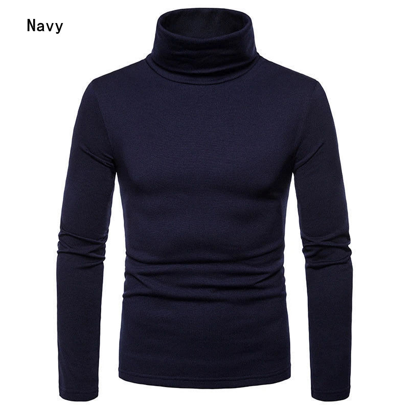 Goocheer men's navy blue thermal turtleneck sweater with long sleeves, casual and fitted for cold weather.