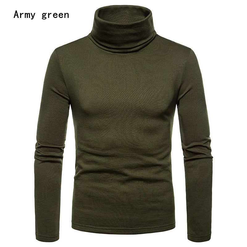 Goocheer men's navy blue high-neck casual thermal sweater with long sleeves, slim fit, suitable for cold weather.
