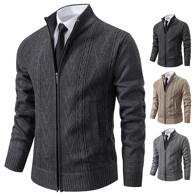 Beige GQXAON men's cashmere sweater coat, warm and informal winter cardigan, stylish men's clothing for cold weather.