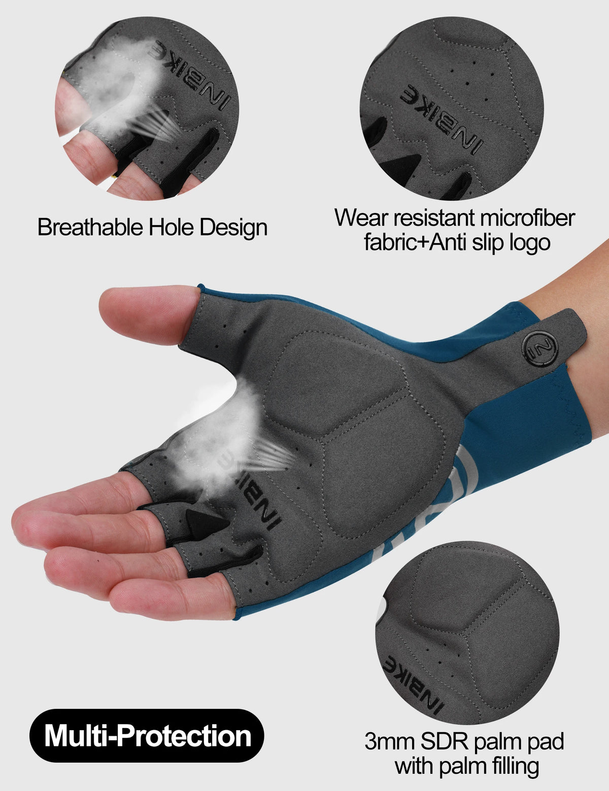 INBIKE summer gel half-finger cycling gloves for men, green color, breathable sport gloves for cycling comfort.