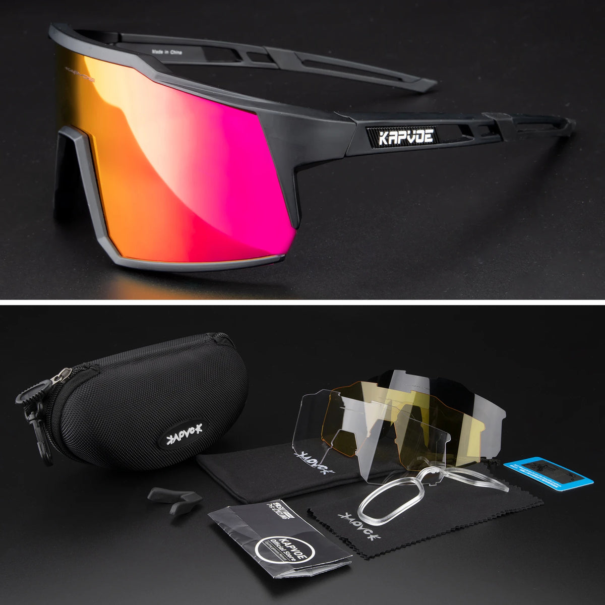 Kapvoe polarized cycling sunglasses with UV400 protection, sporty design for MTB riding, suitable for men and women.